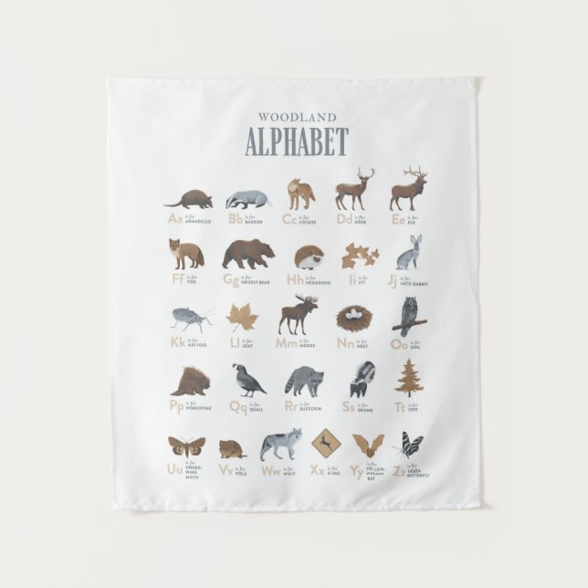 Woodland Alphabet Animal ABC Kinderzimmer Decor Wandteppich (Vorderseite)