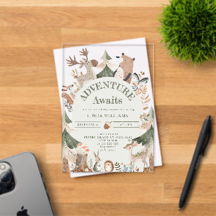 Woodland animal Adventure erwartet Baby-Dusche Acryleinladungen