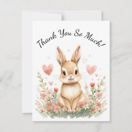 Woodland Animal Baby Bunny Kids Pink Hearts Floral Mitteilungskarte