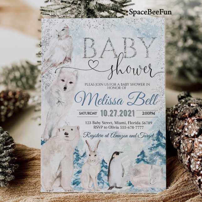 Woodland Animal Baby Dusche Einladung Arcanim (Woodland Animal Baby shower invitation Arctic animals Winter baby shower invitation)