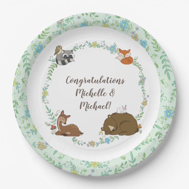 Woodland Animal Baby Dusche Pappteller (Vorderseite)