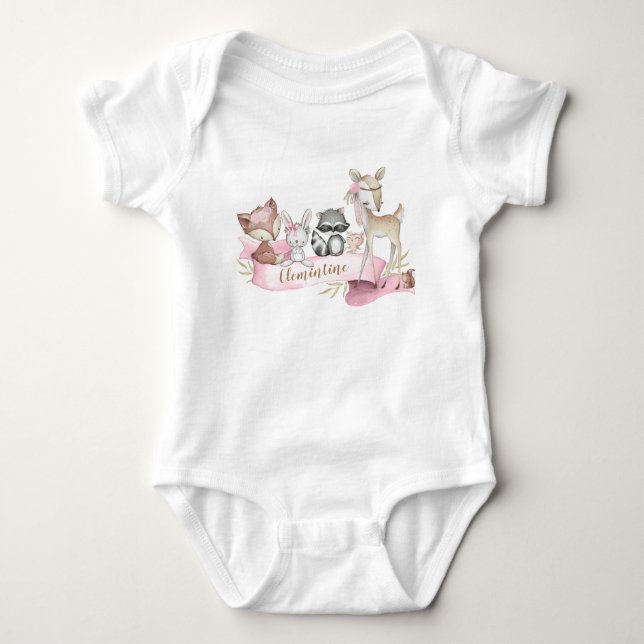 Woodland Animal Baby Girl Personalisiert Strampler (Vorderseite)