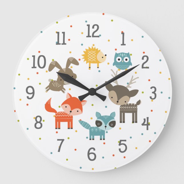 Woodland animal baby nursery clock, neutral gender große wanduhr (Vorderseite)