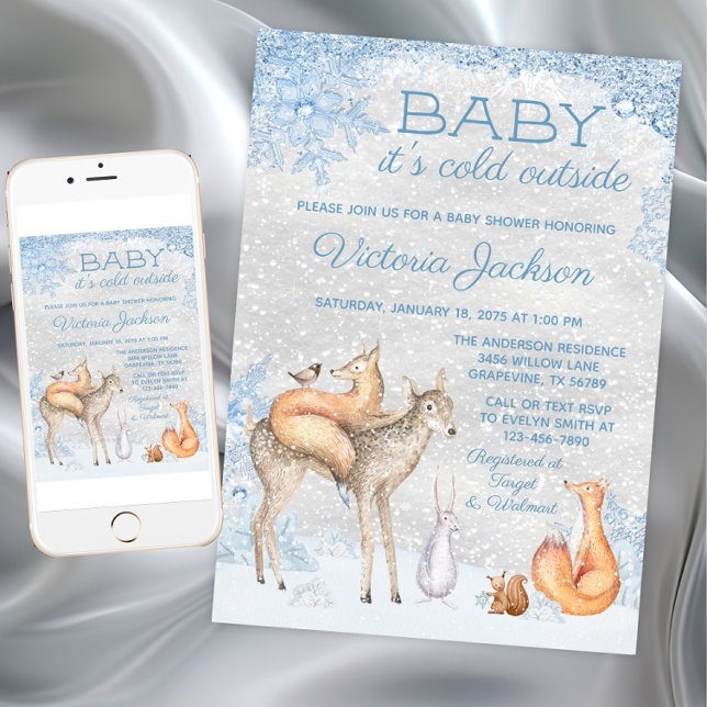 Woodland Animal Baby seine kalte Außendusche Einladung (Baby it's cold outside baby shower invitation. Instant download and printed invitations available.)