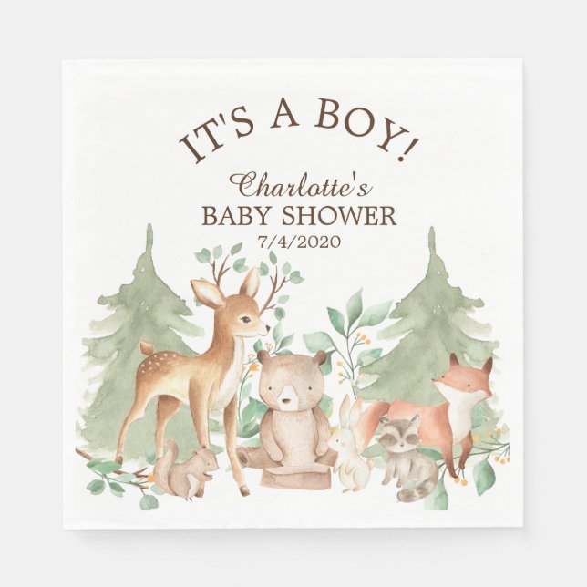 Woodland Animal Baby Shooting Paper Napkins Serviette (Vorderseite)