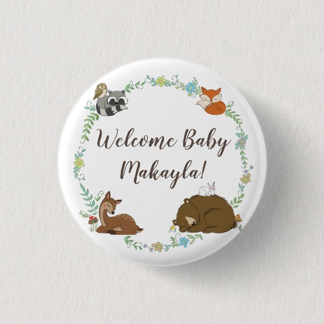 Woodland Animal Baby Shower Button (Vorderseite)
