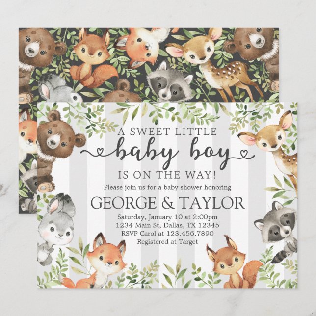Woodland Animal Baby Shower Einladung (Vorne/Hinten)