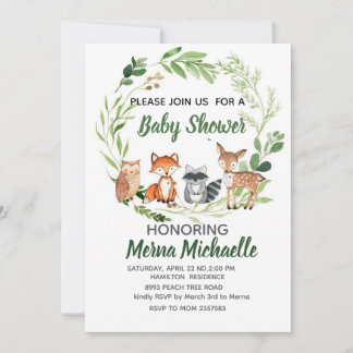 woodland animal  baby shower invitation