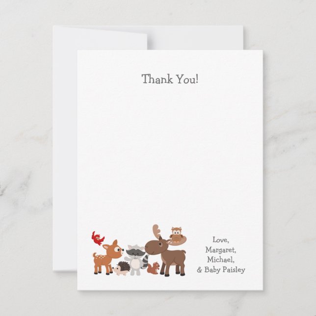 Woodland Animal Babydusche danke Notizen (Vorderseite)