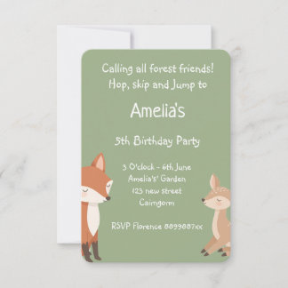  Woodland Animal Birthday Party Invitation