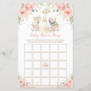 Woodland Animal Blush Bloral Baby Dusche Bingo