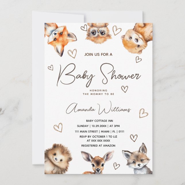 Woodland Animal Boy Girl Kinderdusche Einladung (Vorderseite)