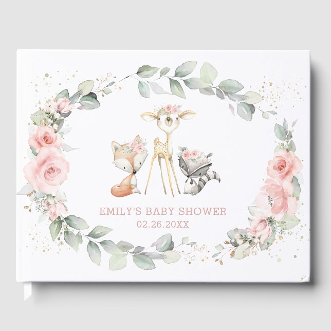 Woodland Animal Chic Blush Pink Bläschen Bläschen  Gästebuch (Vorderseite)