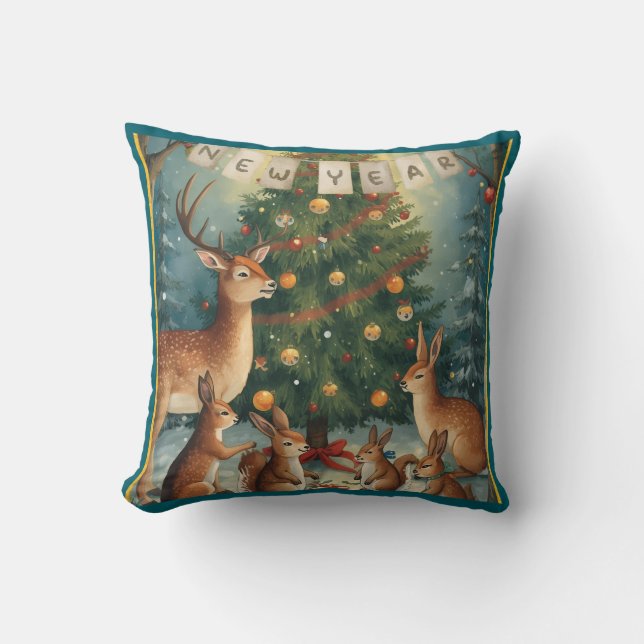 Woodland Animal Christmas New Year Kissen (Vorderseite)