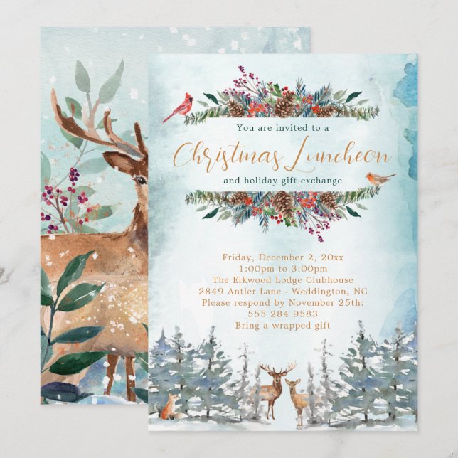 Woodland Animal Christmas Party Einladung (Vorne/Hinten)