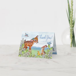 Woodland Animal Deer Bunny Duck Cute Baby Blank Dankeskarte