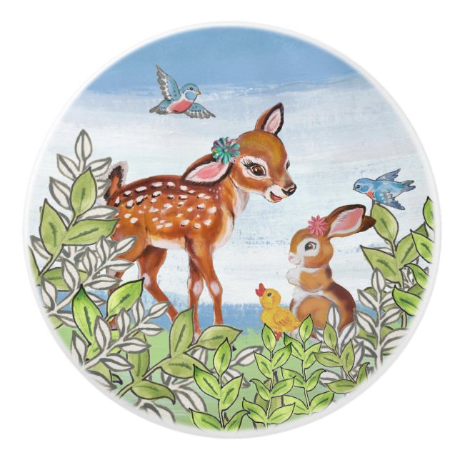 Woodland Animal Deer Bunny Duck Niedlich Baby Kind Keramikknauf (Vorderseite)