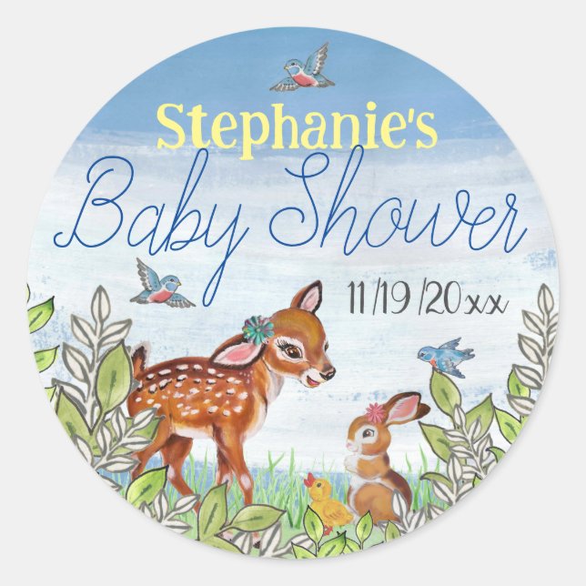 Woodland Animal Fawn Bunny Duck Niedlich Baby Duck Runder Aufkleber (Vorderseite)