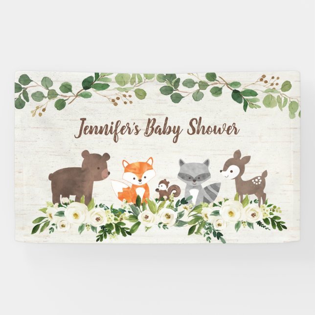 Woodland Animal Floral Baby Dusche Banner (Horizontal)