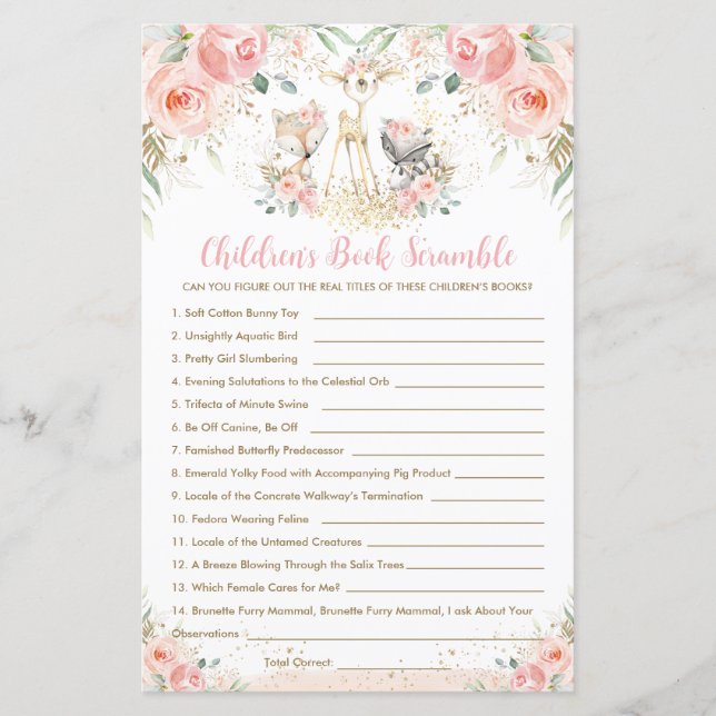 Woodland Animal Floral Children's Book Scramble (Vorderseite)
