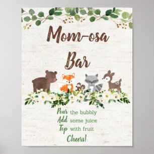 Woodland Animal Floral Mimosa Bar Baby Dusche Poster