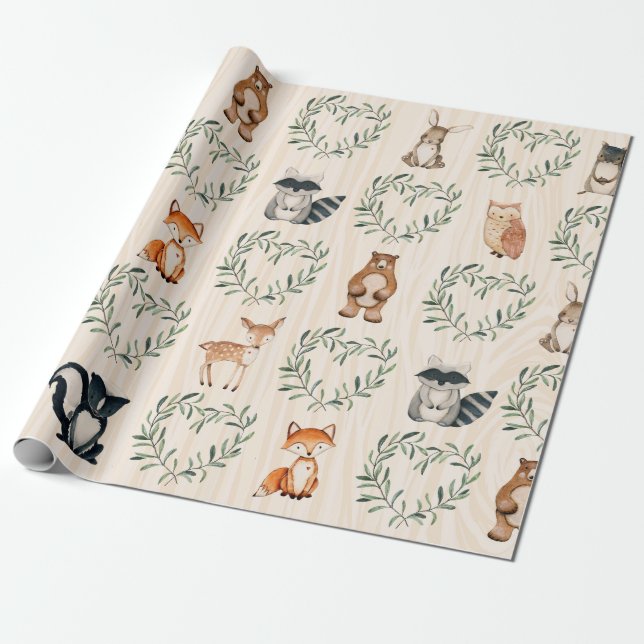 Woodland Animal Forest Baby Geschenkpapier (Ungerollt)
