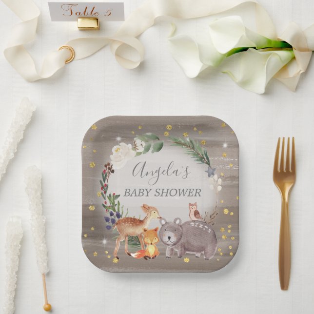 Woodland Animal Friends Sparkle Baby Dusche Pappteller (Hochzeit)