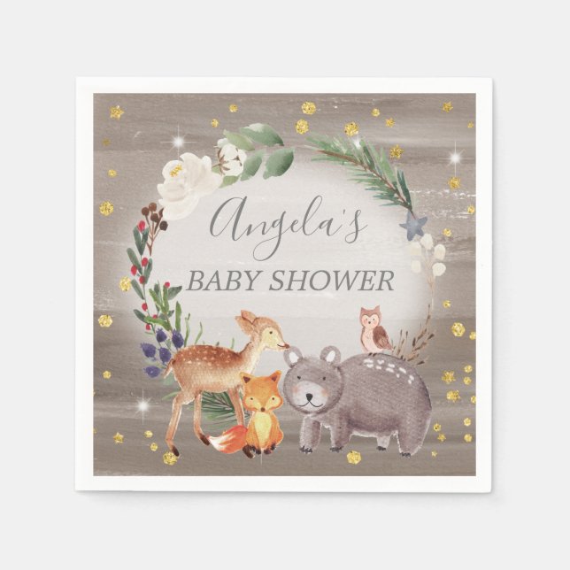 Woodland Animal Friends Sparkle Baby Dusche Serviette (Vorderseite)