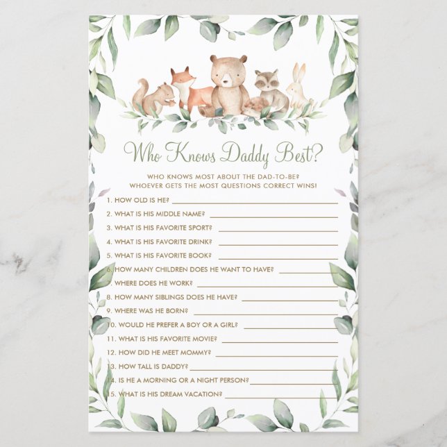 Woodland Animal Greenery, der Daddy Best Game kenn (Vorderseite)