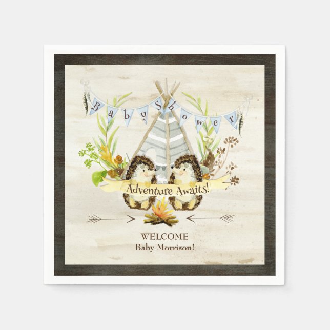 Woodland Animal Igels Teepee Boho Baby Shooter Serviette (Vorderseite)