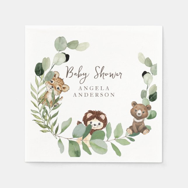 Woodland Animal Kingdom Baby Shoocktail Serviette (Vorderseite)
