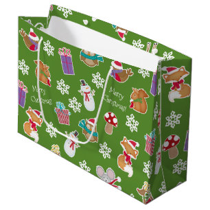 Woodland Animal Muster Grün Frohe Weihnachten Große Geschenktüte