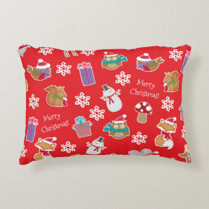 Woodland Animal Pattern Red Frohe Weihnachten Dekokissen