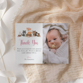 Woodland Animal Pink Pastel Floral Baby Dusche Dankeskarte