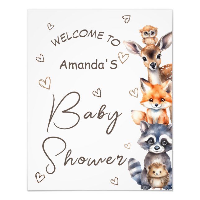 Woodland Animal Theme Kinderdusche Einladung Fotodruck (Vorne)