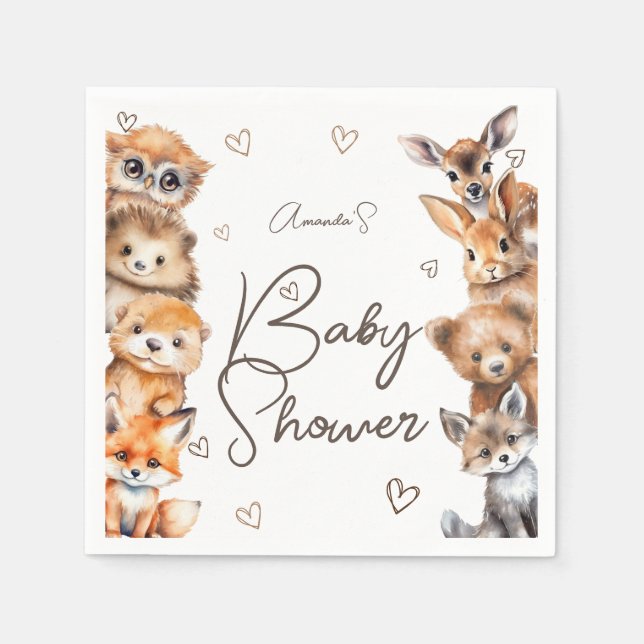 Woodland Animal Theme Kinderdusche Einladung Serviette (Vorderseite)