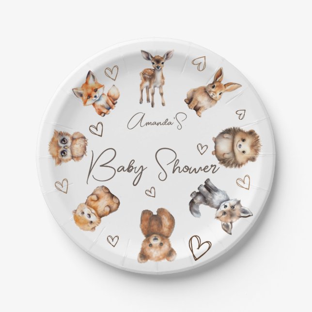Woodland Animal Theme Kinderdusche Pappteller (Vorderseite)