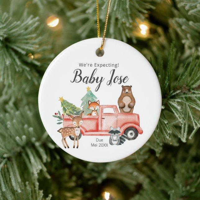 Woodland Animal Truck We're Expecting Eltern Keramik Ornament (Baum)