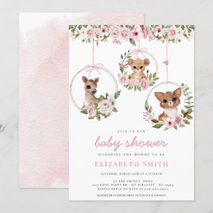 Woodland Animal Watercolor Pink BläsernBaby Dusche Einladung