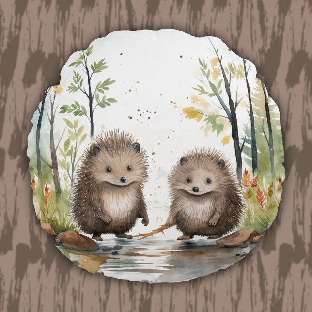 Woodland Animal Wetland Porcupine Kids Baby Rundes Kissen (Woodland Animal Wetland Porcupines Kids Baby Round Pillow)