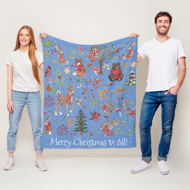 Woodland Animal Winter Blue Weihnachtswald Fleecedecke (Beispiel)