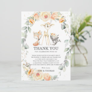 Woodland Animal Yellow Floral Greenerity Baby Show Dankeskarte