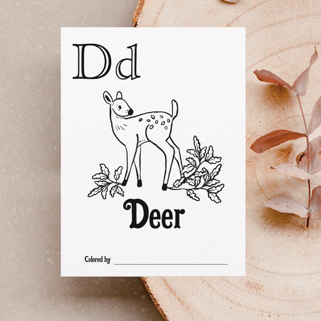 Woodland Animals ABC Coloring Baby Shooting Activi Postkarte (Letter D - Color Your Own Baby's First ABC's Keepsake Cards)