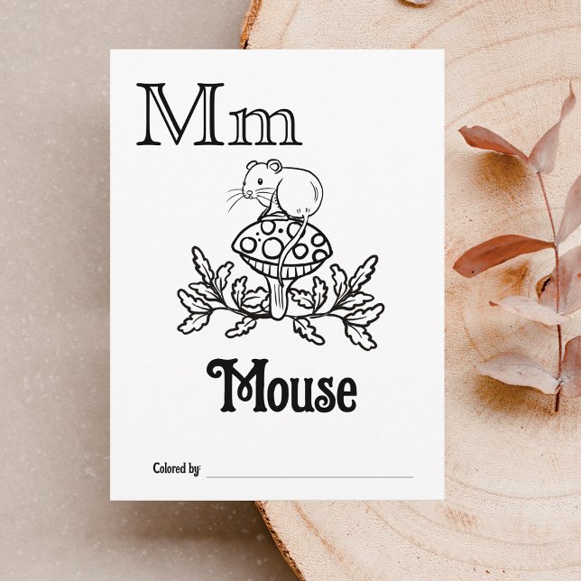 Woodland Animals ABC Coloring Baby Shooting Activi Postkarte (Letter M - Color Your Own Baby's First ABC's Keepsake Cards)