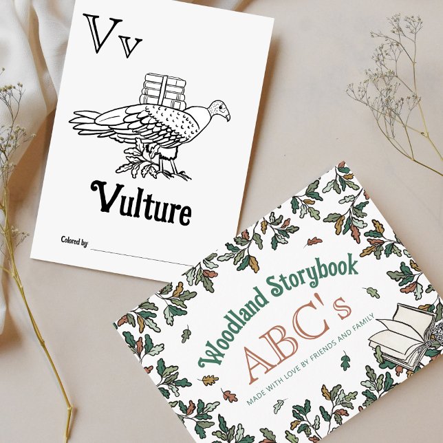 Woodland Animals ABC Coloring Baby Shooting Activi Postkarte (Other letters available in Woodland Storybook Baby Shower Collection)