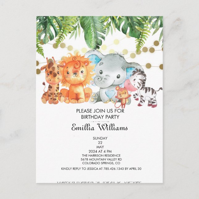 Woodland Animals Adventure Baby Dusche Einladungspostkarte (Vorderseite)