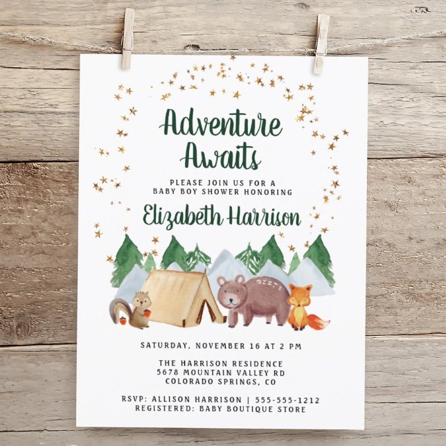 Woodland Animals Adventure Baby Shower Einladung (Von Creator hochgeladen)
