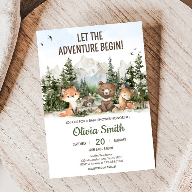 Woodland Animals Adventure Baby Shower Einladung (Woodland Animals Adventure Baby Shower Invitation)