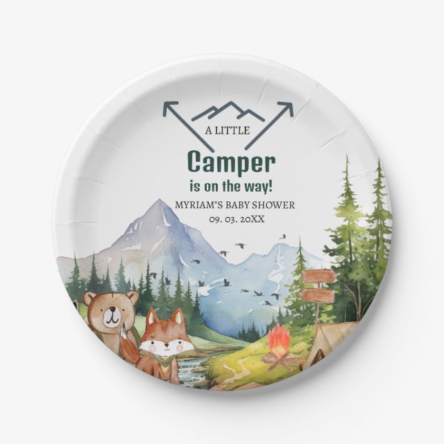 Woodland Animals Adventure Camper Kinderdusche Pappteller (Vorderseite)