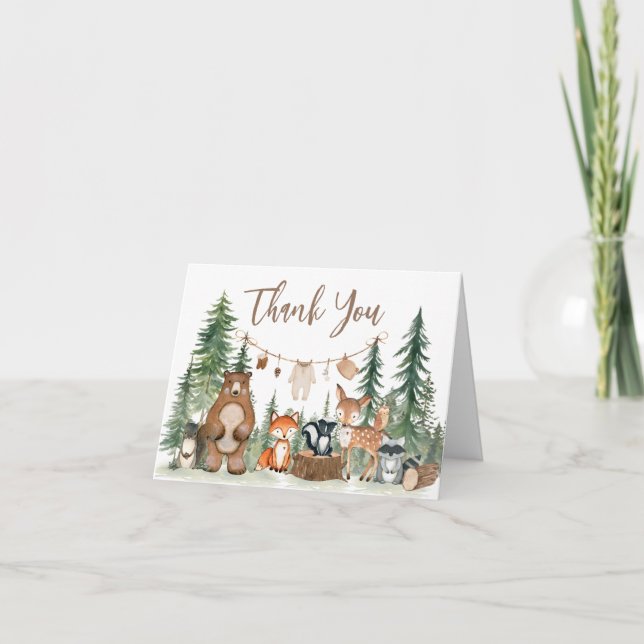 Woodland Animals Adventure erwartet Baby Shower Dankeskarte (Vorderseite)